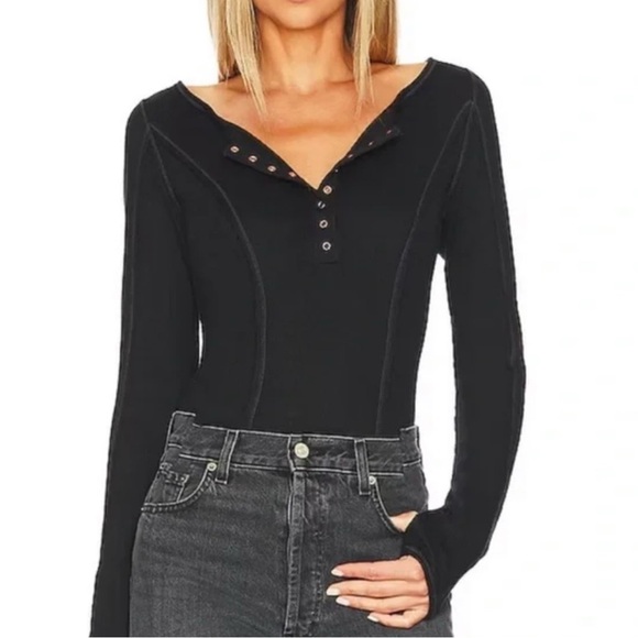 Free People Black Long Sleeve Sloan Bodysuit Medium - Picture 1 of 12